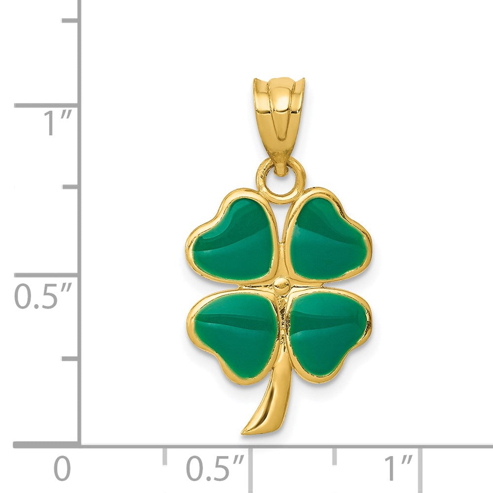 14k Yellow Gold 15 mm Enameled Four Leaf Clover Pendant (1.3 grams)