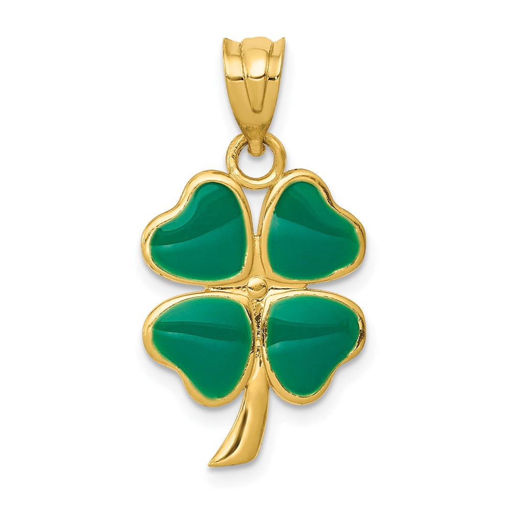 14k Yellow Gold 15 mm Enameled Four Leaf Clover Pendant (1.3 grams)