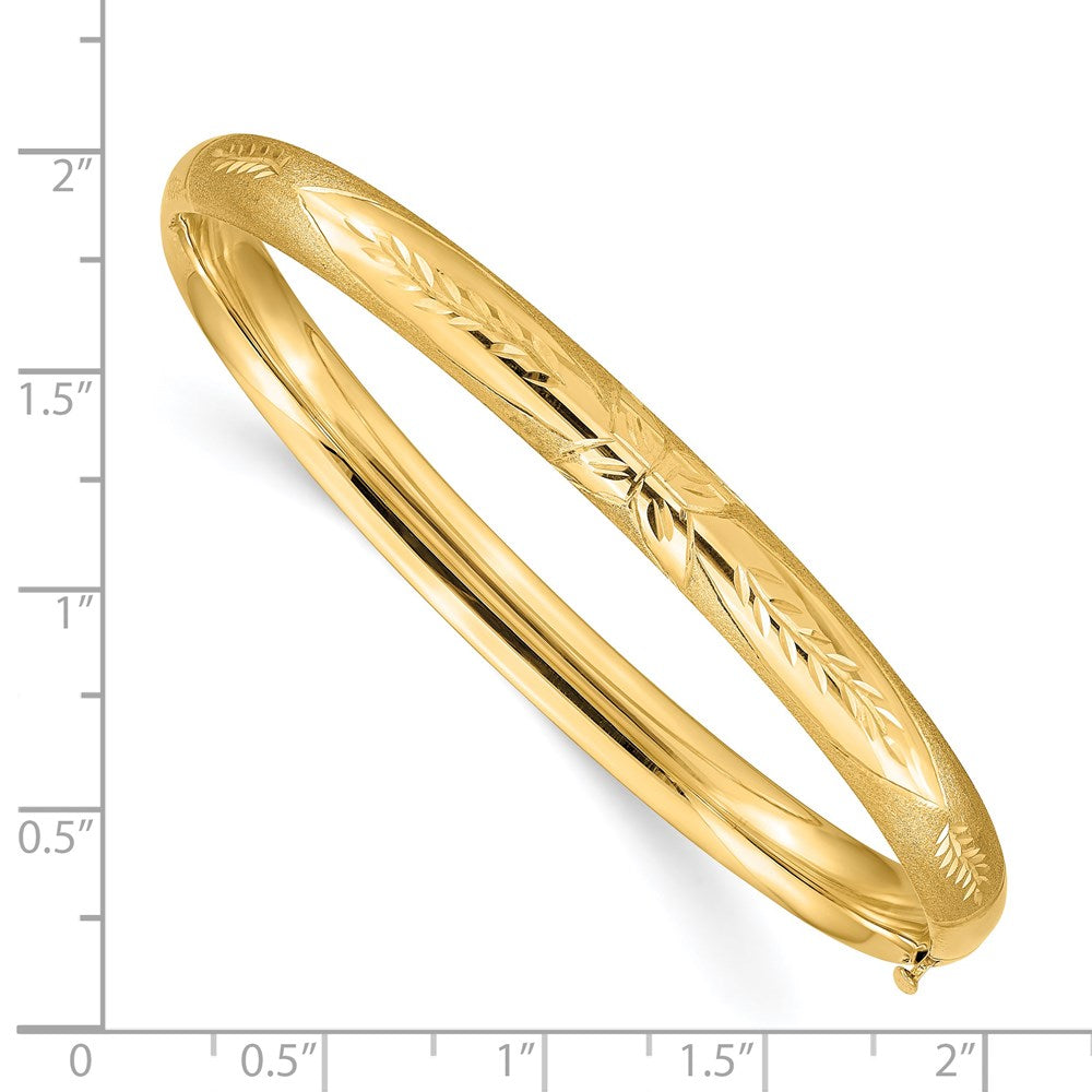 14k Yellow Gold 6 mm 4/1 Florentine Engraved Hinged Bangle Bracelet (6.8 grams)