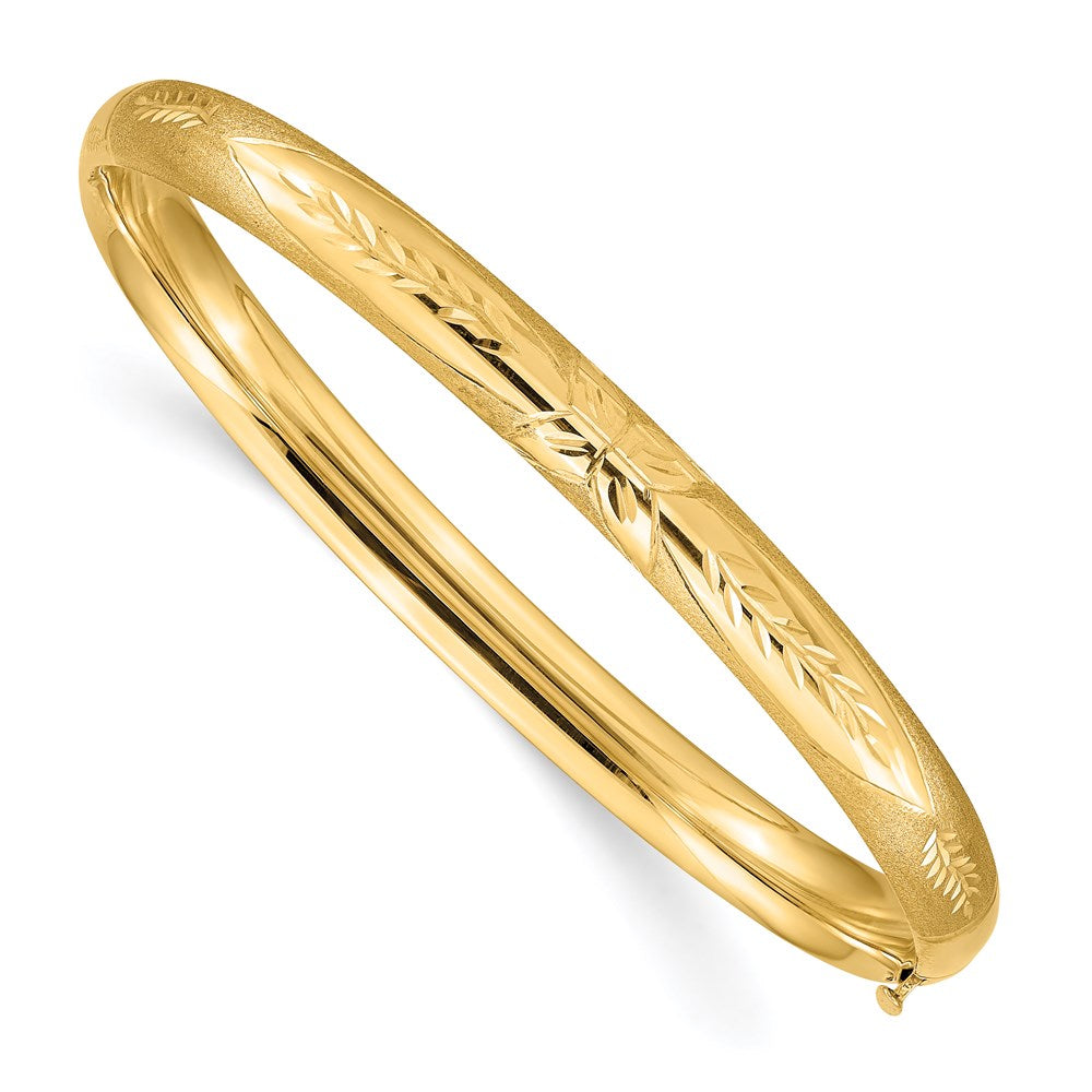 14k Yellow Gold 6 mm 4/1 Florentine Engraved Hinged Bangle Bracelet (6.8 grams)