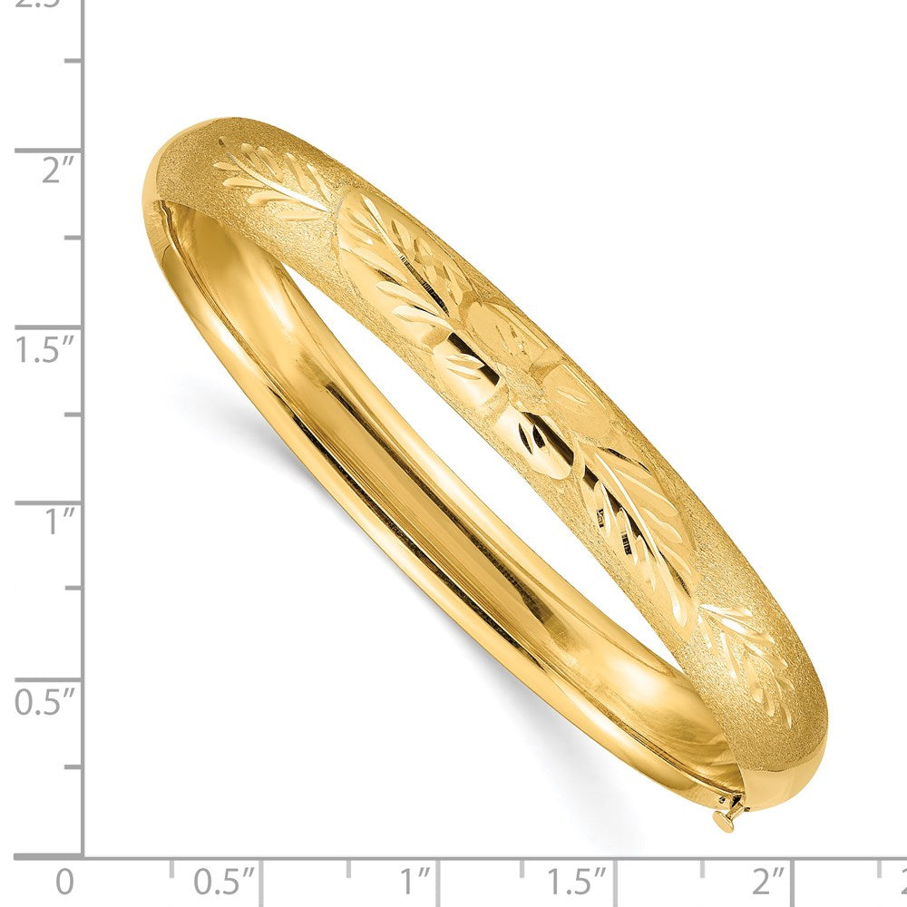 14k Yellow Gold 8 mm 5/16 Oversize Florentine Engraved Hinged Bangle Bracelet (9.85 grams)