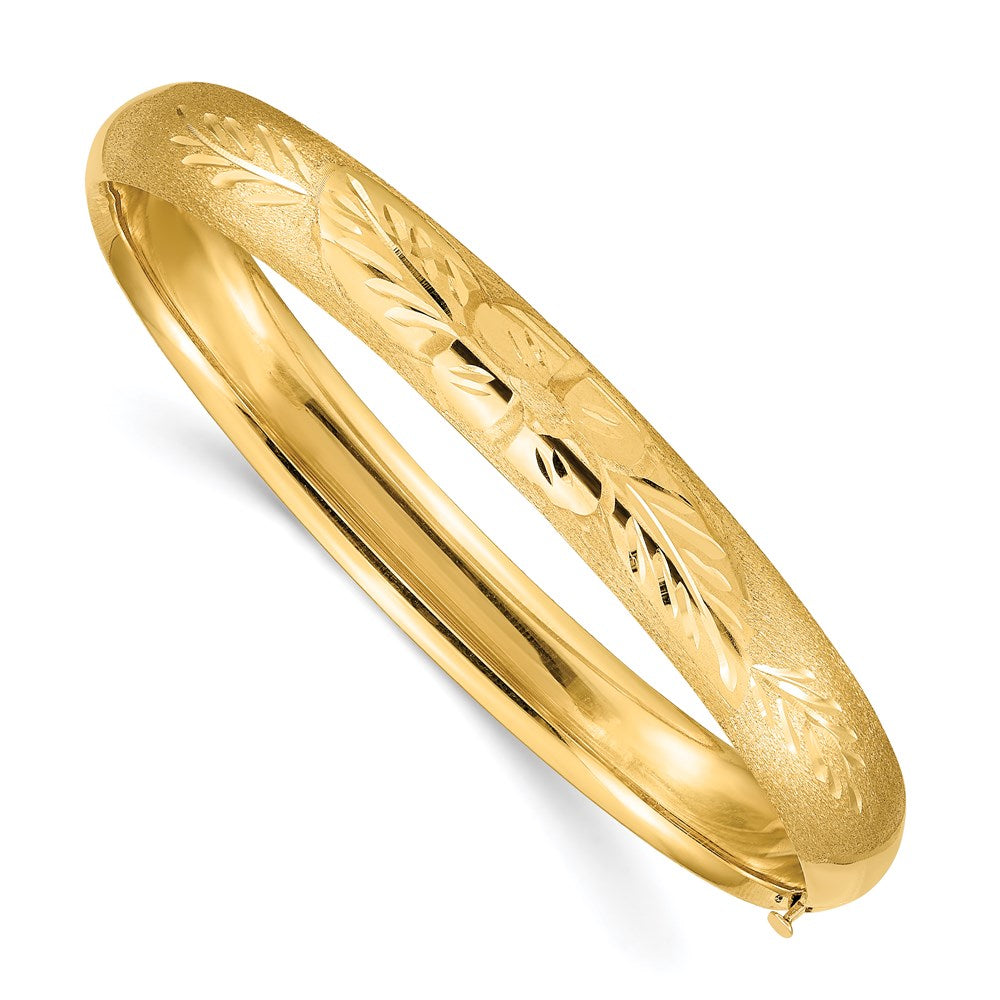 14k Yellow Gold 8 mm 5/16 Oversize Florentine Engraved Hinged Bangle Bracelet (9.85 grams)