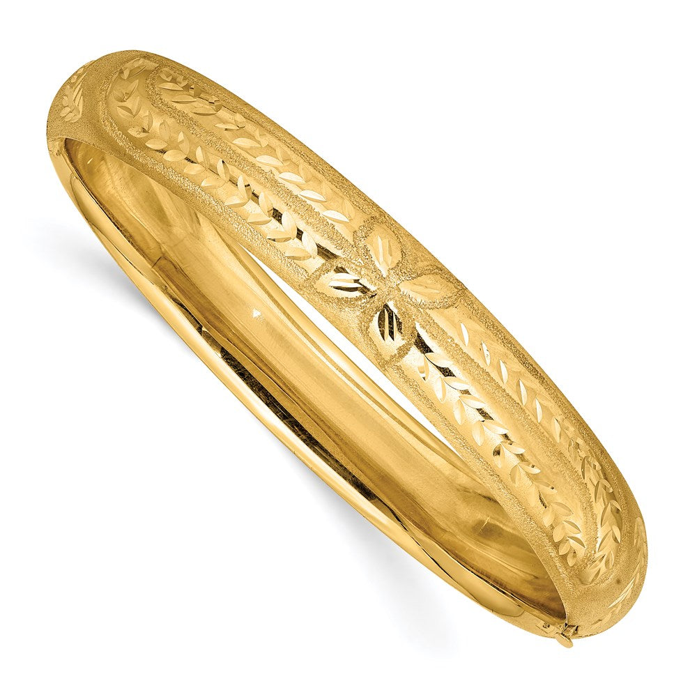 14k Yellow Gold 10 mm 7/16 Oversize Florentine Engraved Hinged Bangle Bracelet (14.1 grams)