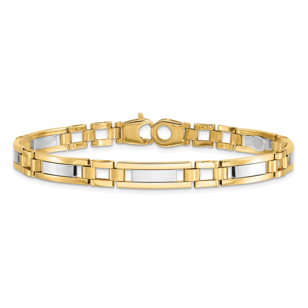 14k Two-tone 6.3 mm Polished and Satin in Mens Link Bracelet (13.25 grams)