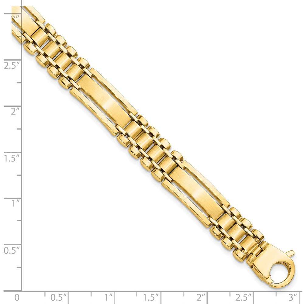 14k Yellow Gold 8.8 mm Polished and Satin in Mens Link Bracelet (21.88 grams)