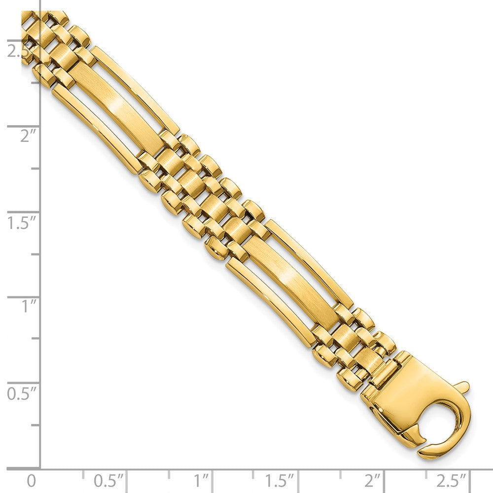 14k Yellow Gold 10.1 mm Polished and Satin in Mens Link Bracelet (21.61 grams)