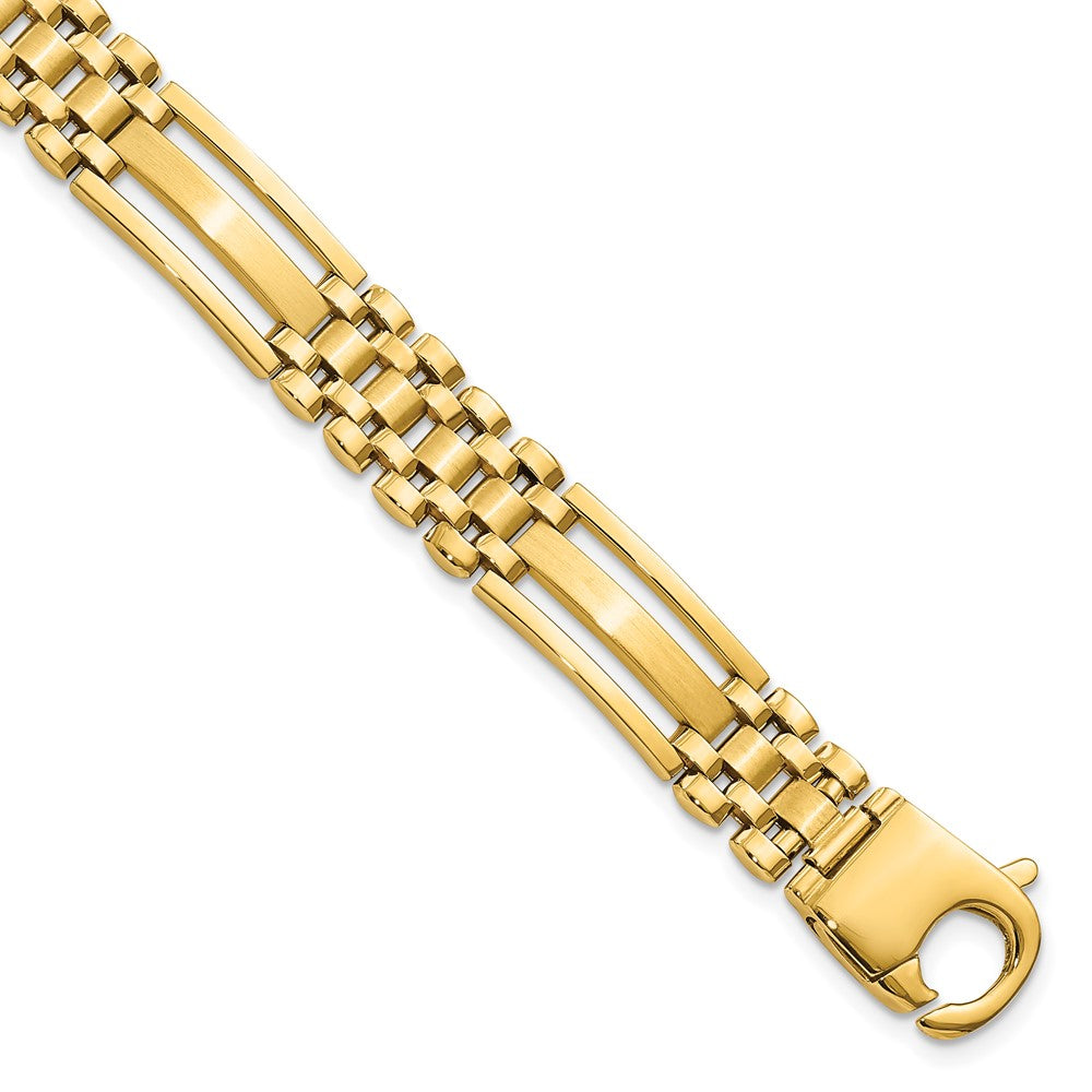 14k Yellow Gold 10.1 mm Polished and Satin in Mens Link Bracelet (21.61 grams)