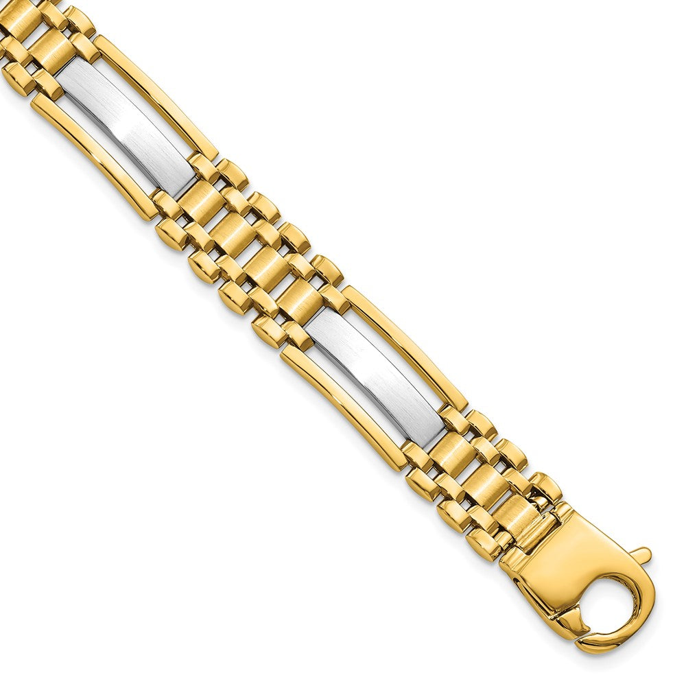 14k Two-tone 10.2 mm Polished and Satin in Mens Link Bracelet (21.81 grams)