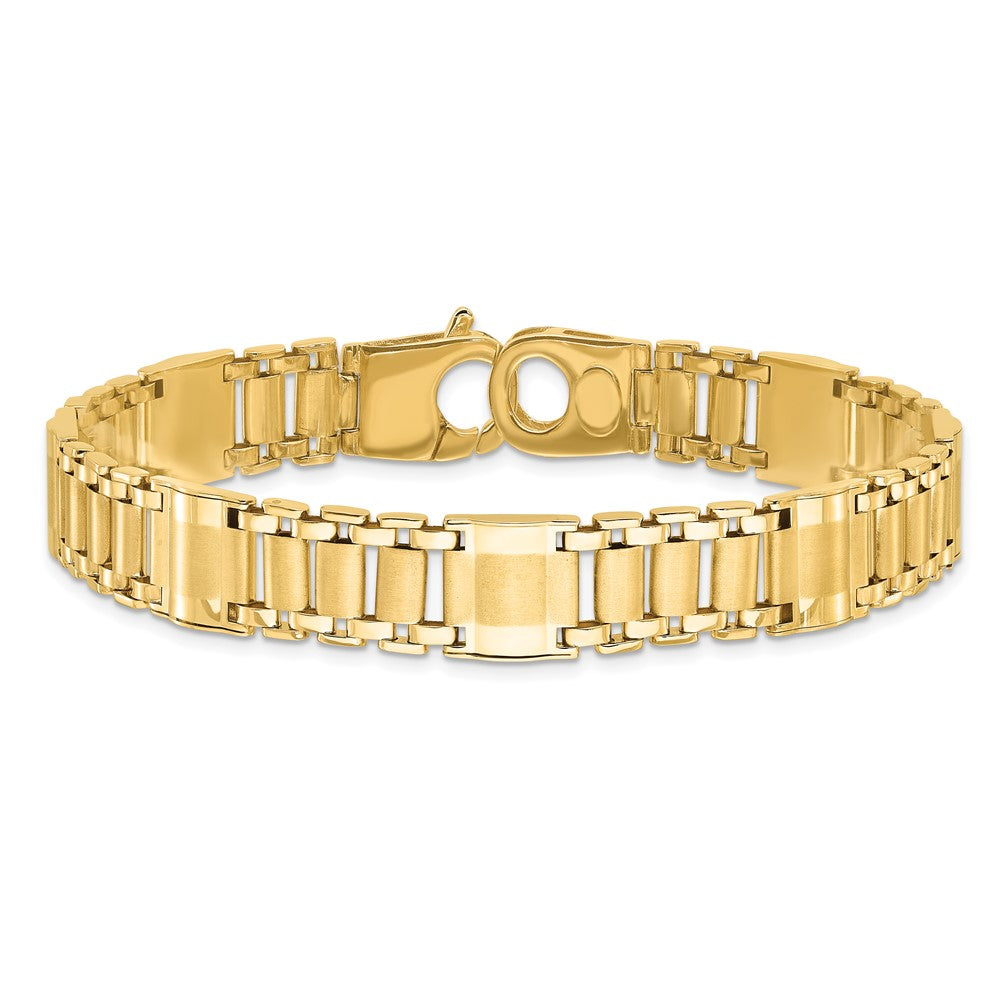 14k Yellow Gold 12 mm Satin & Polished Men's Link Bracelet (22.23 grams)