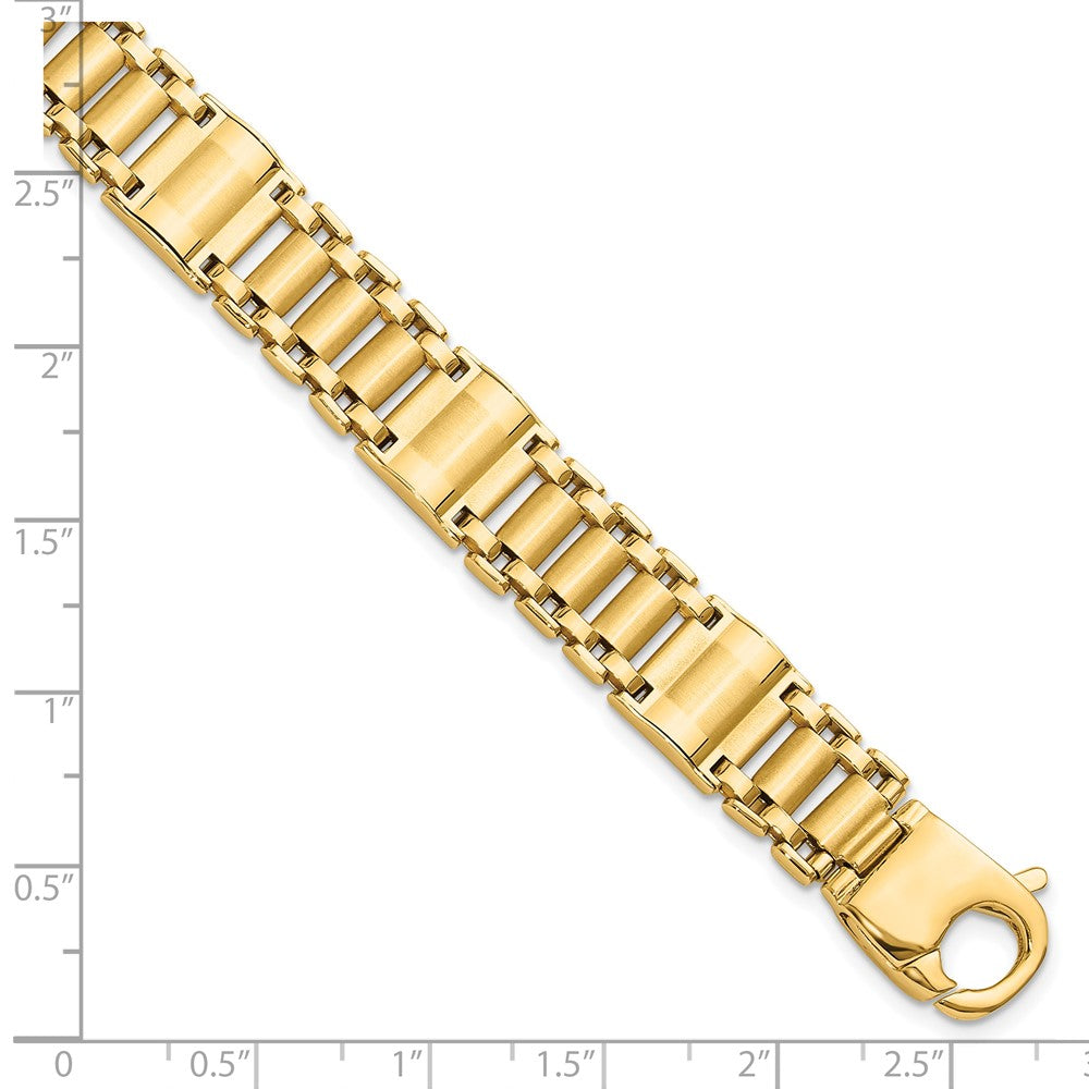 14k Yellow Gold 12 mm Satin & Polished Men's Link Bracelet (22.23 grams)