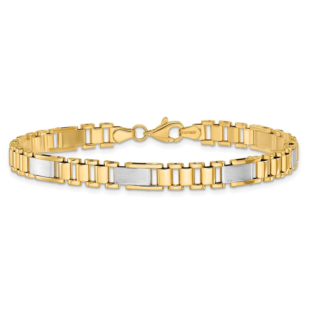14k Two-tone 8.5 mm Brushed and Polished Fancy Link in Bracelet (9.55 grams)