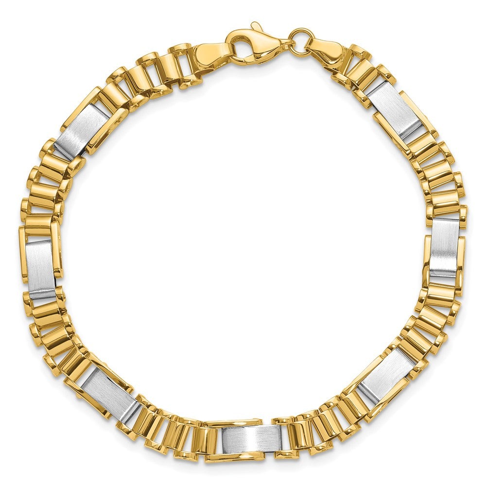 14k Two-tone 8.5 mm Brushed and Polished Fancy Link in Bracelet (9.55 grams)