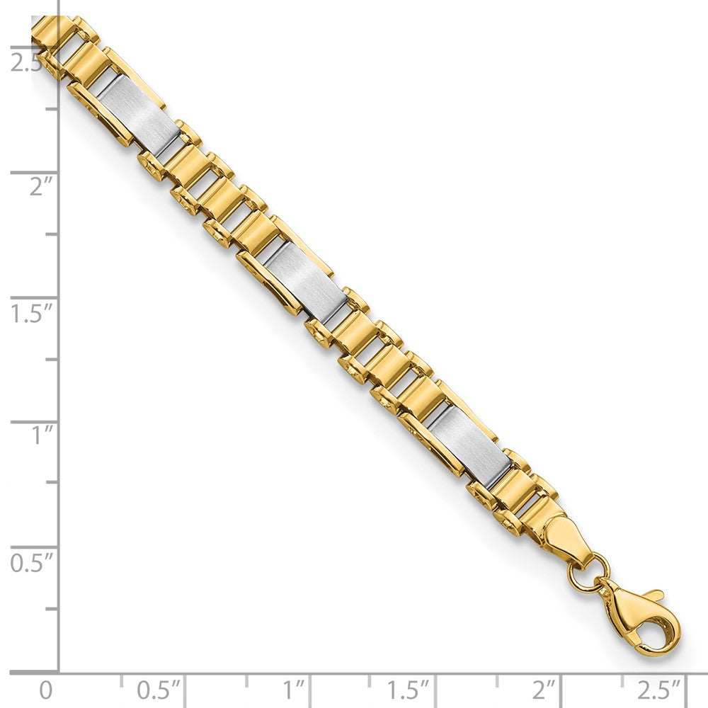 14k Two-tone 8.5 mm Brushed and Polished Fancy Link in Bracelet (9.55 grams)