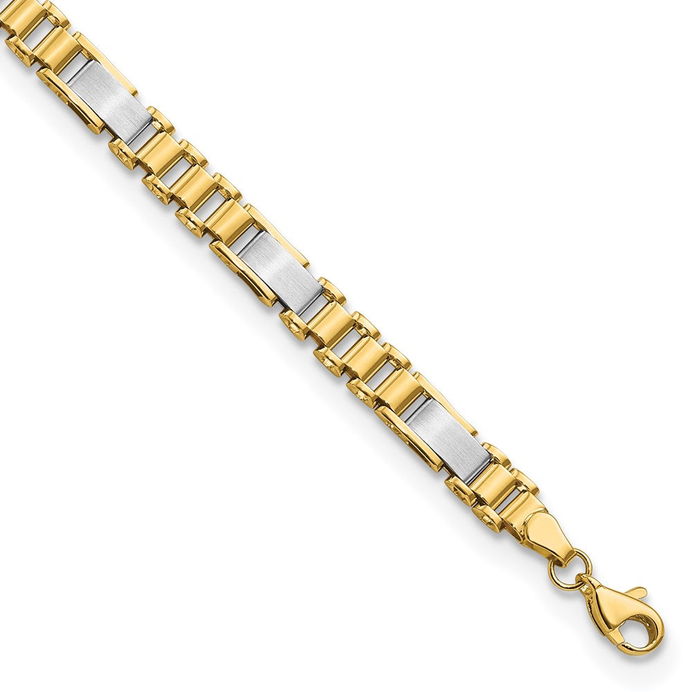 14k Two-tone 8.5 mm Brushed and Polished Fancy Link in Bracelet (9.55 grams)