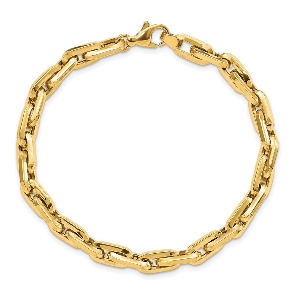 14k Yellow Gold 6.5 mm Polished Fancy Long Cable Link Mens in Bracelet (8.92 grams)