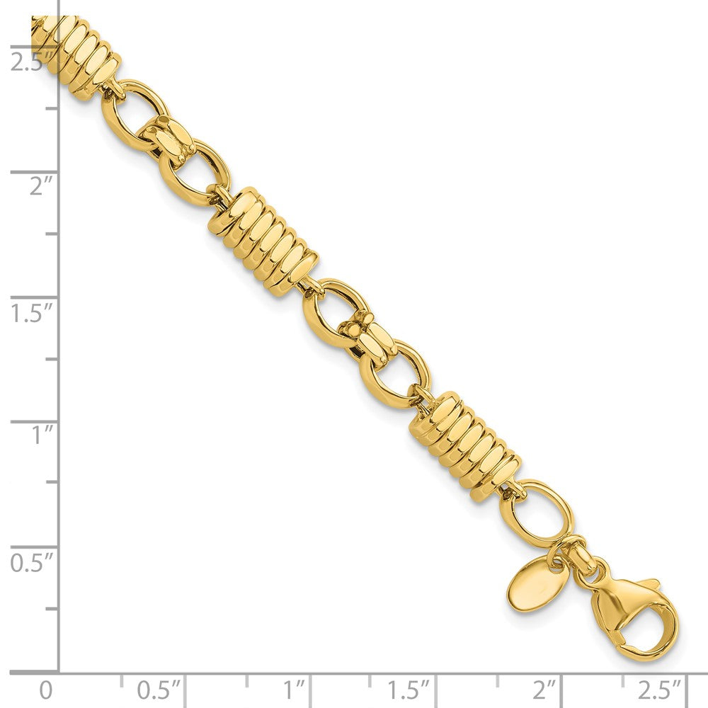 14k Yellow Gold 5.4 mm Polished and Grooved Fancy Link Men's Bracelet (9.29 grams)