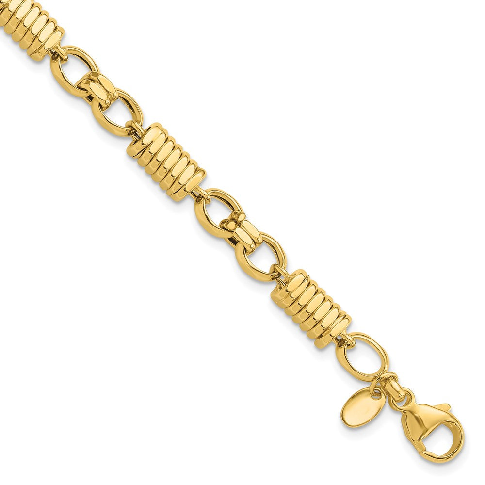 14k Yellow Gold 5.4 mm Polished and Grooved Fancy Link Men's Bracelet (9.29 grams)