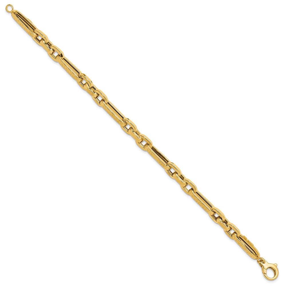14k Yellow Gold 7.2 mm Polished and Textured Design Fancy Link Bracelet (7.98 grams)