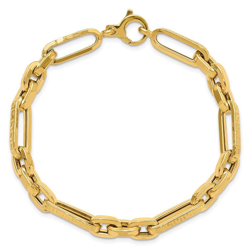14k Yellow Gold 7.2 mm Polished and Textured Design Fancy Link Bracelet (7.98 grams)