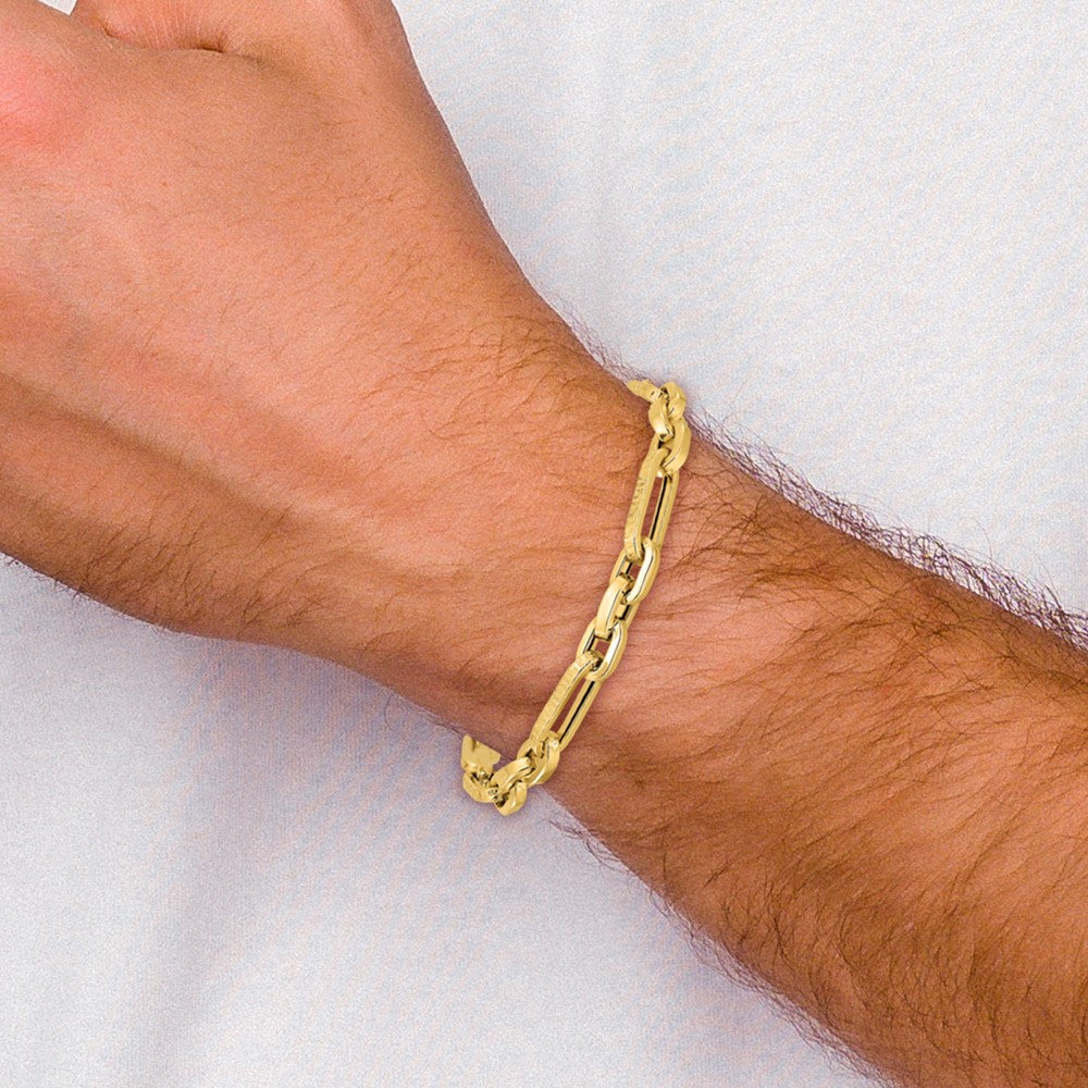 14k Yellow Gold 7.2 mm Polished and Textured Design Fancy Link Bracelet (7.98 grams)