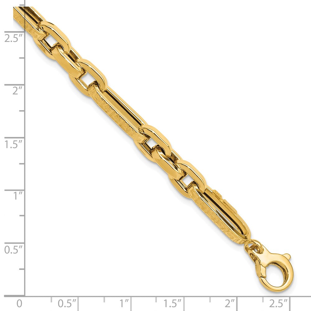 14k Yellow Gold 7.2 mm Polished and Textured Design Fancy Link Bracelet (7.98 grams)
