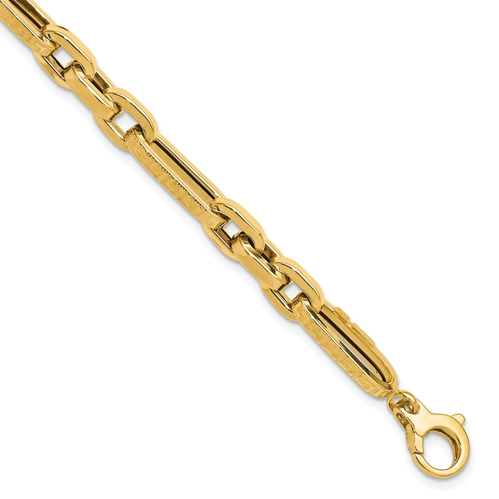 14k Yellow Gold 7.2 mm Polished and Textured Design Fancy Link Bracelet (7.98 grams)