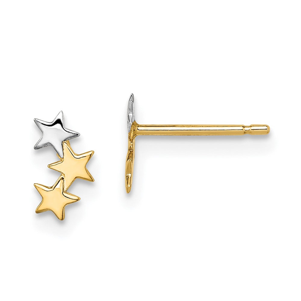 14k Madi K & White Rhodium 3-Star Post Earrings (0.36 grams)