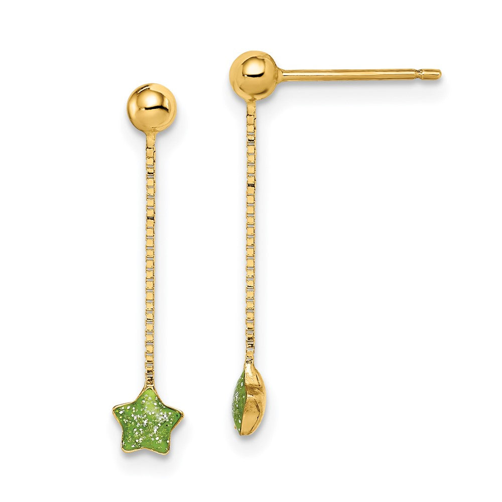 14k Madi K Enameled Star Chain Dangle Post Earrings (0.54 grams)