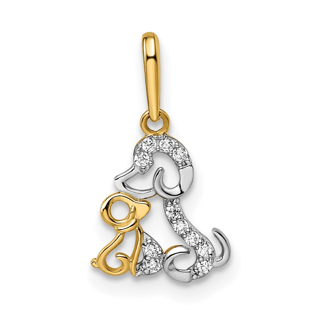 14K & Rhodium Madi K CZ Dog & Puppy Pendant (0.3 grams)