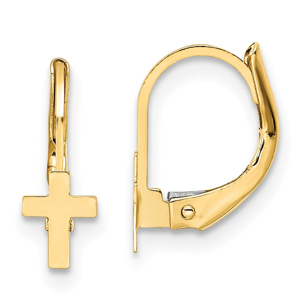 14K Madi K Polished Cross Leverback Earrings (0.47 grams)