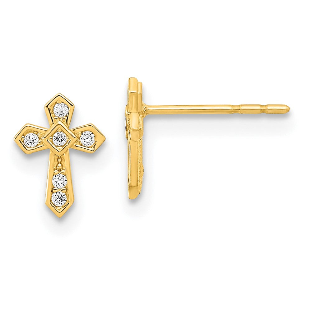 14K Madi K Polished Cross CZ Post Earrings (0.44 grams)