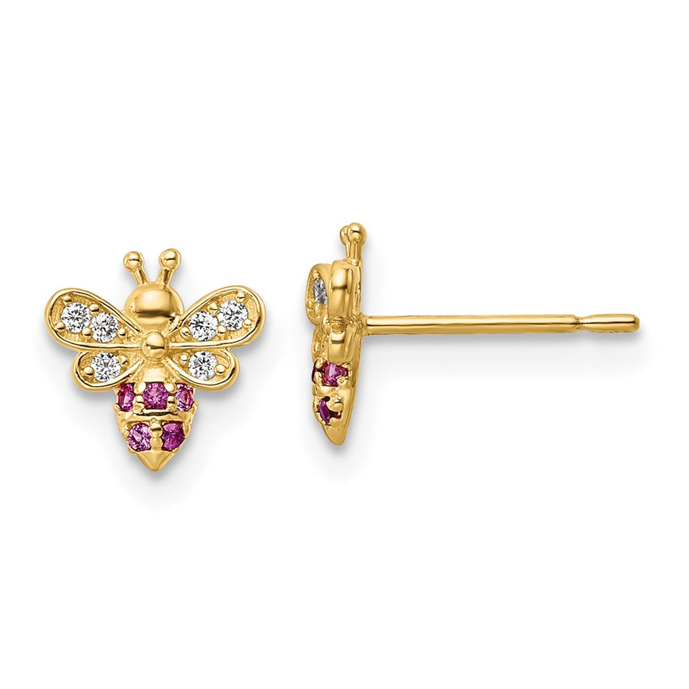 14k Madi K Clear & Red CZ Bee Post Earrings (0.7 grams)