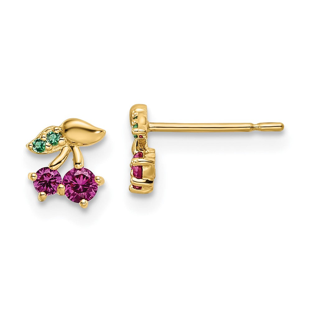 14k Madi K Red CZ & Green Glass Cherry Post Earrings (0.6 grams)