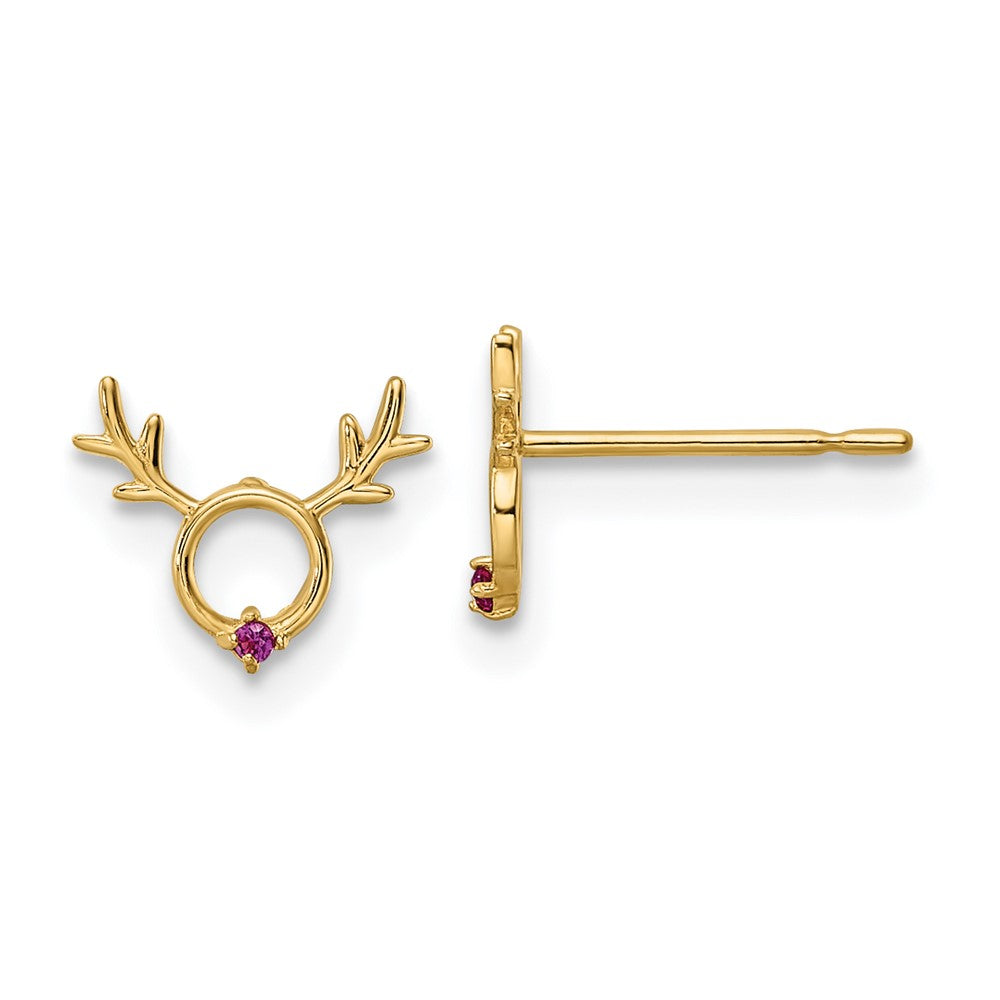 14k Madi K Red CZ Reindeer Post Earrings (0.3 grams)