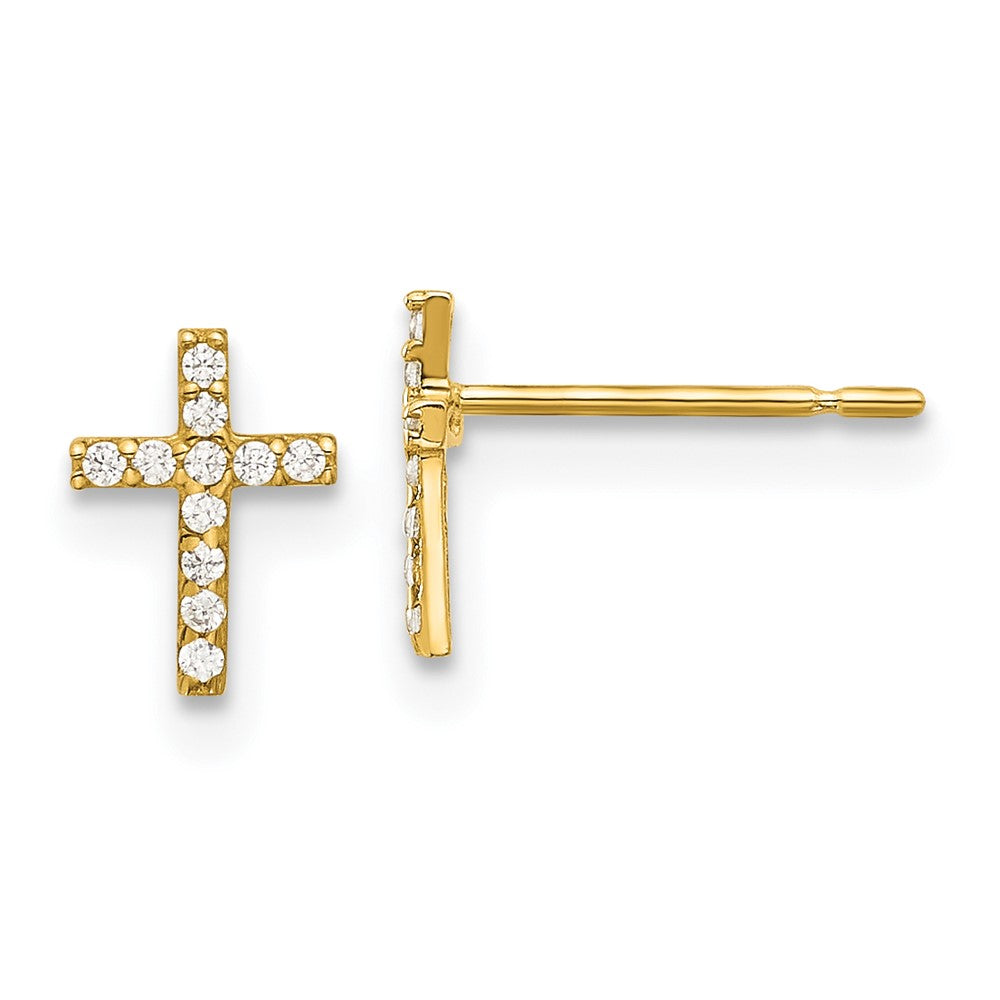 14k Madi K Polished CZ Cross Post Earrings (0.4 grams)
