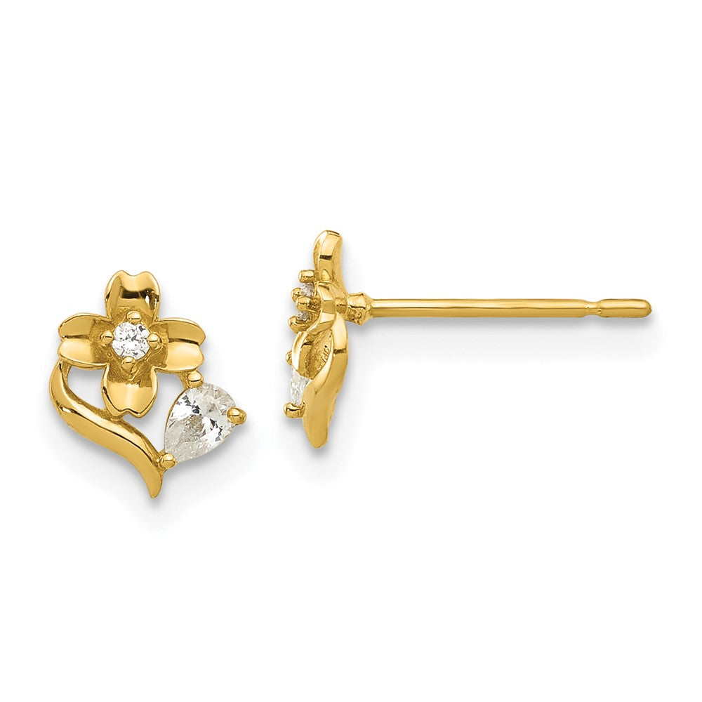 14k Madi K Polished CZ Flower Post Earrings (0.67 grams)