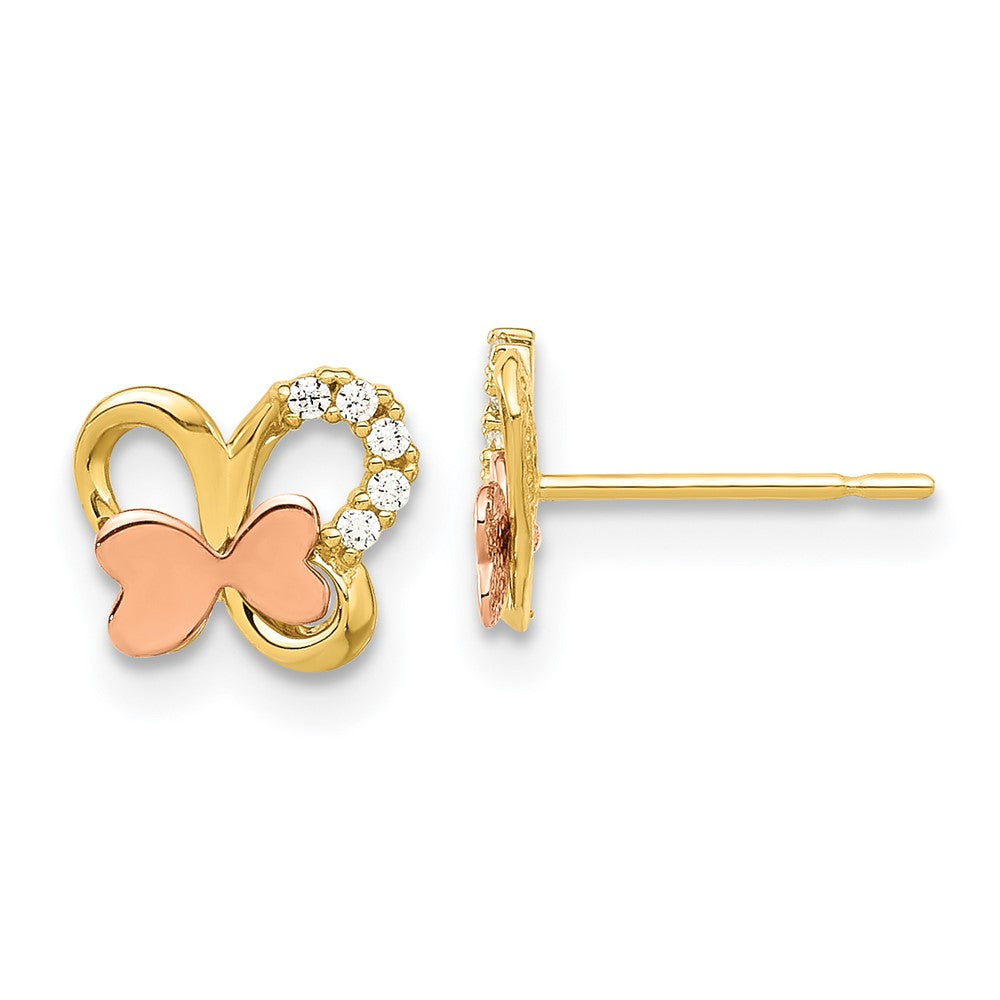 14k Madi K Two-Tone Polished CZ Butterfly Post Earrings (0.73 grams)