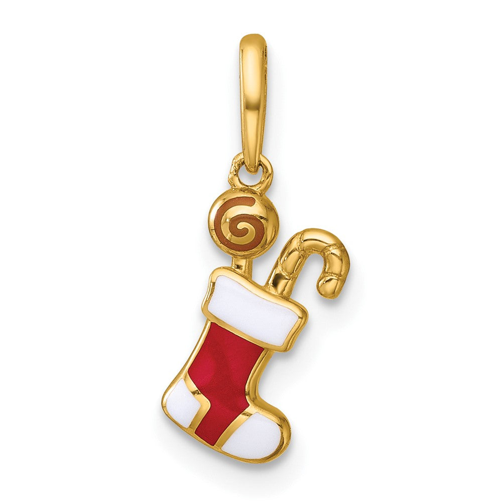 14k Madi K Polished Red/White Epoxy Christmas Stocking Pendant (0.46 grams)