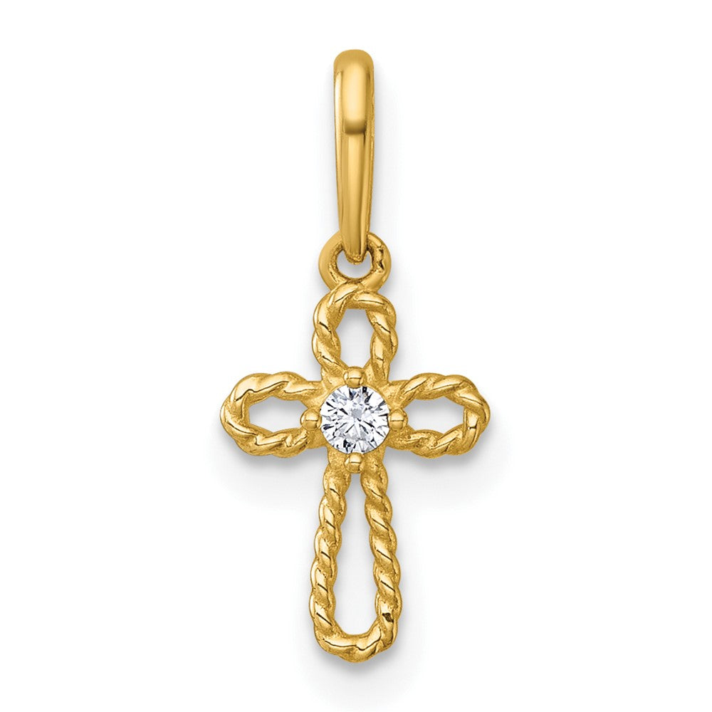 14k Madi K Polished and Twisted Fancy CZ Cross Pendant (0.3 grams)