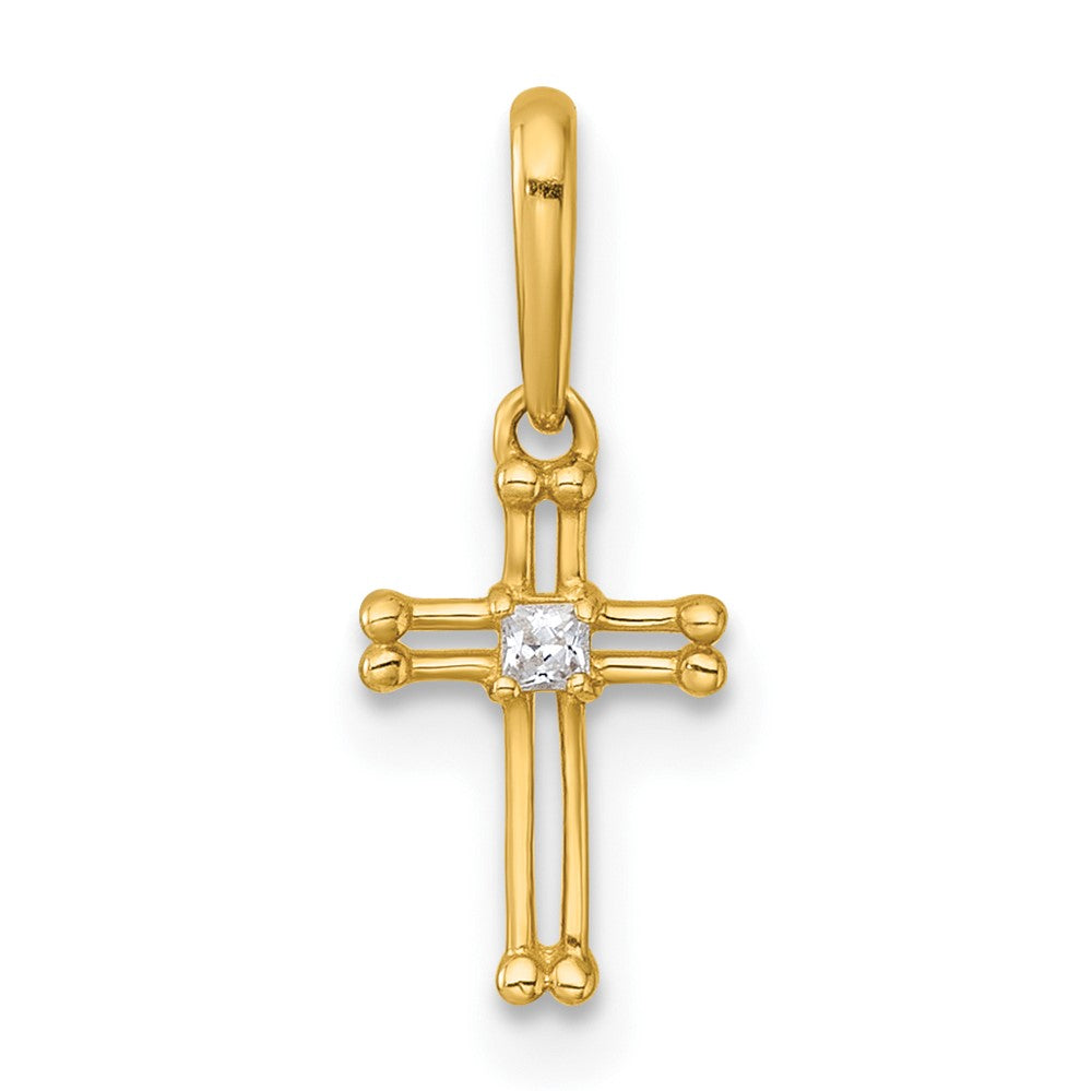 14k Madi K Polished and Beaded CZ Open Cross Pendant (0.24 grams)