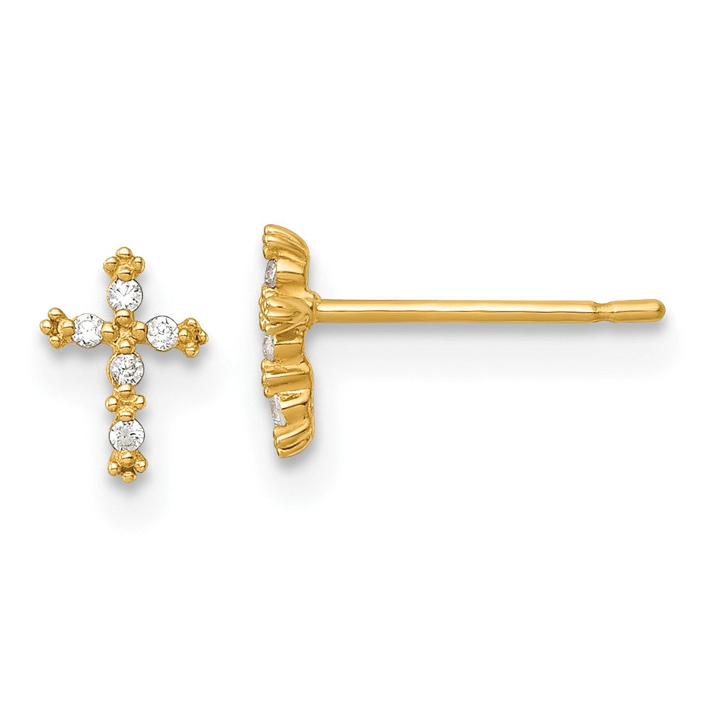 14k Madi K Polished CZ Cross Post Earrings (0.37 grams)
