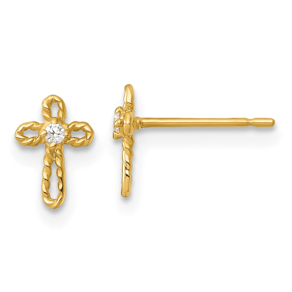14k Madi K Polished and Twisted CZ Cross Post Earrings (0.48 grams)