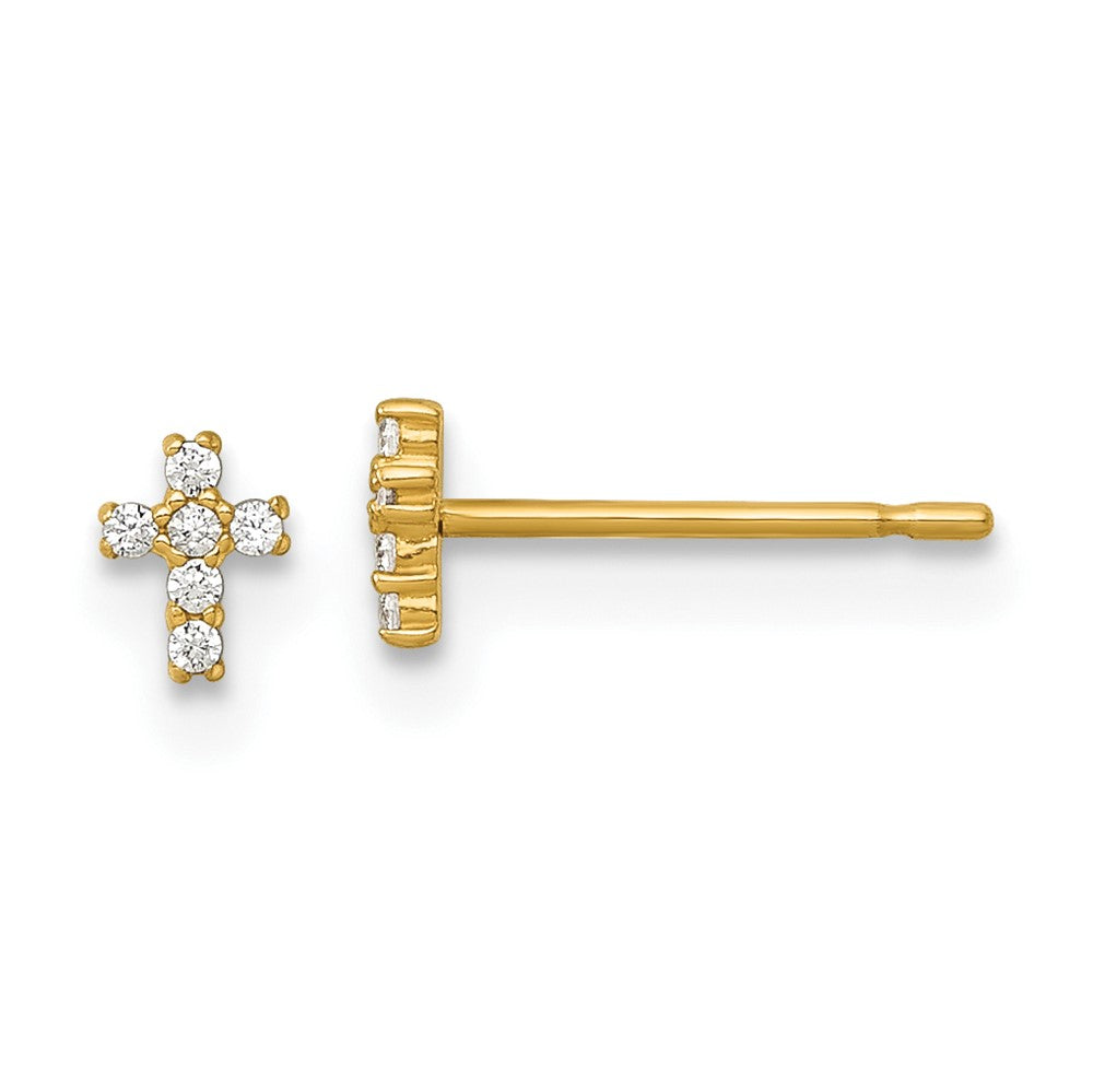 14k Madi K Polished CZ Cross Post Earrings (0.35 grams)