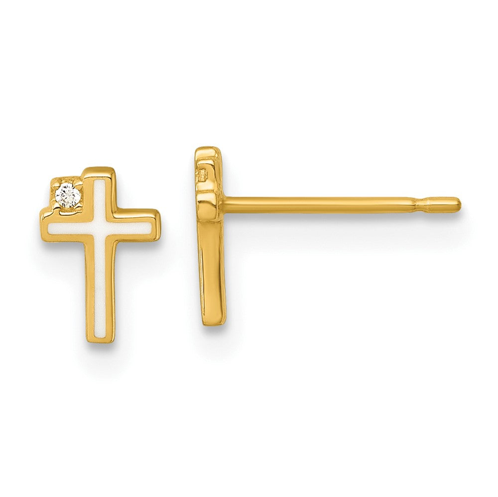 14k Madi K Polished Enameled CZ Cross Post Earrings (0.51 grams)