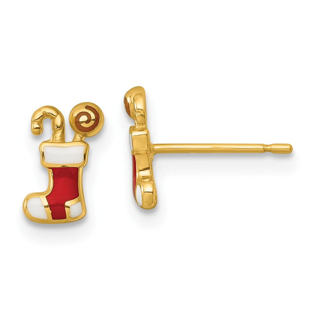 14k Madi K Polished Enameled Christmas Stocking Post Earrings (0.68 grams)