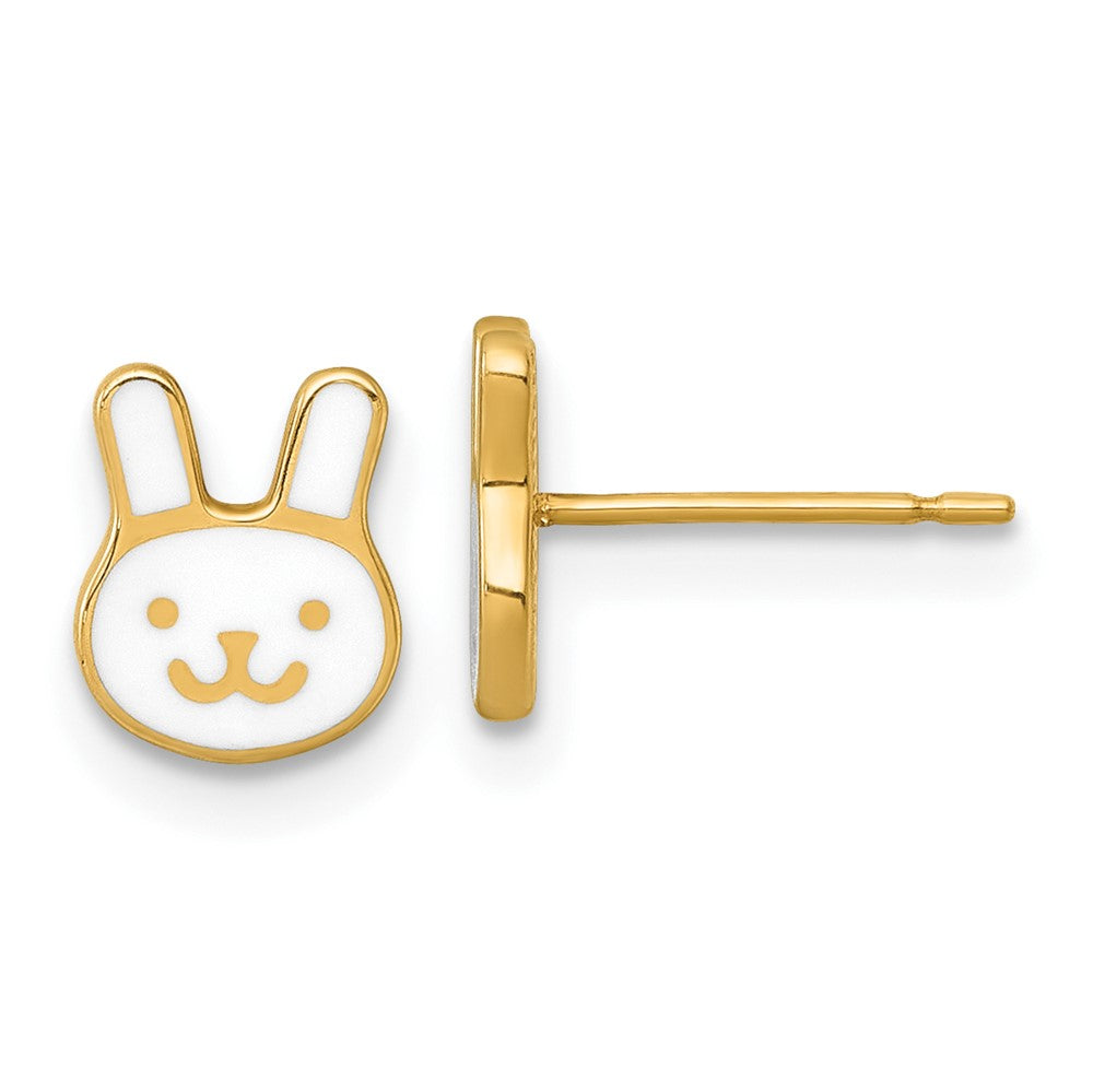 14k Madi K Polished White Enamel Bunny Face Post Earrings (0.88 grams)