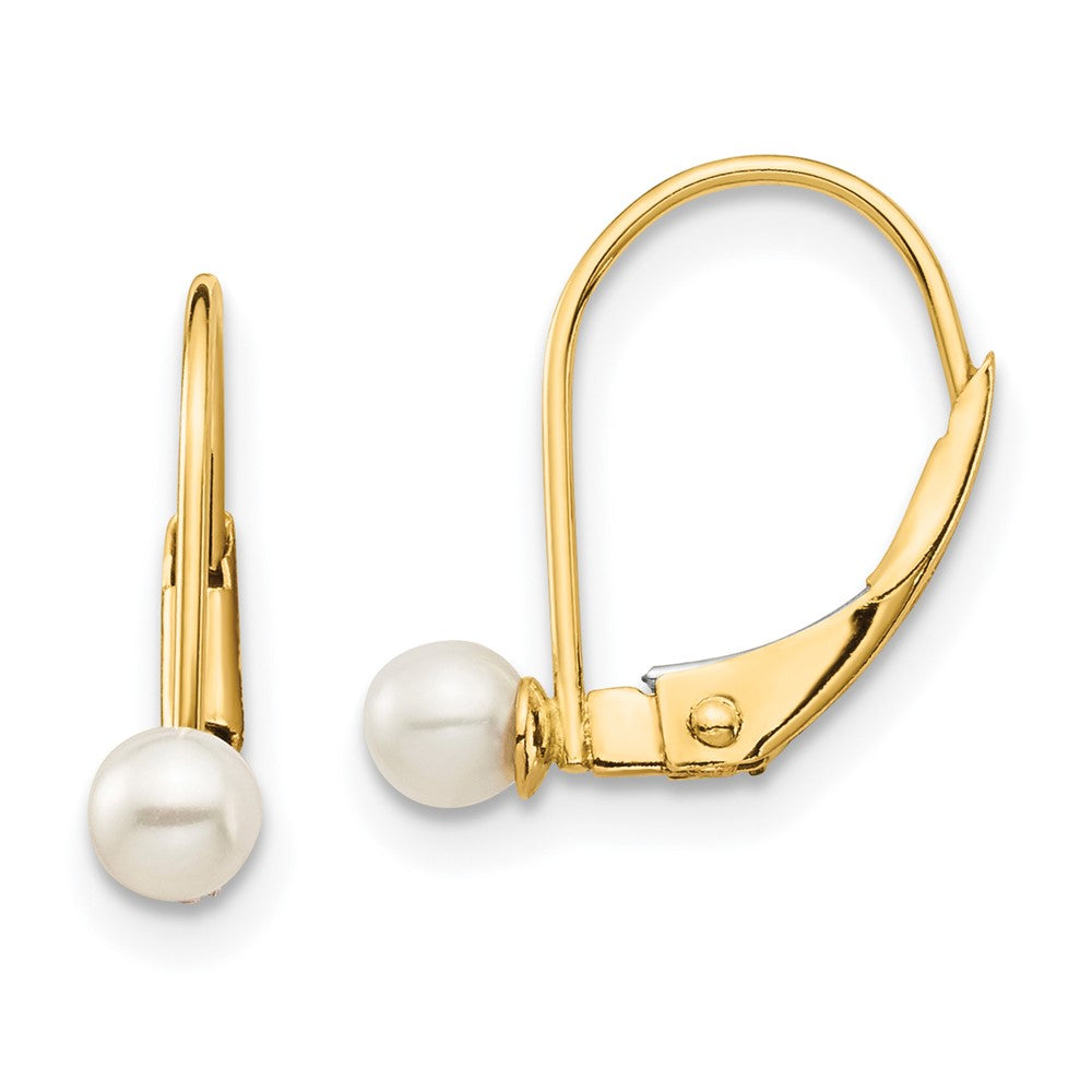 14K Madi K 3-4mm White Round FW Cultured Pearl Leverback Earrings (0.64 grams)