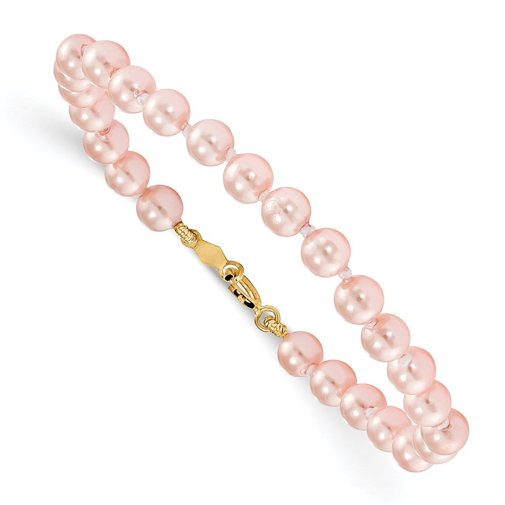 14k Madi K 4.5mm-5.5mm Pink Imitation Shell Pearl 5.25in Bracelet (0.1 grams)