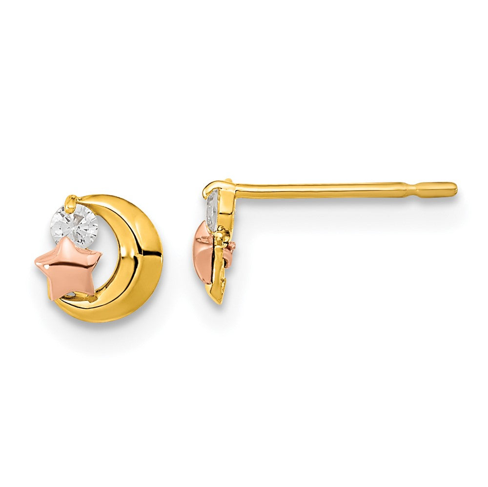 14k Yellow & Rose Gold Madi K CZ Moon and Star Post Earrings (0.39 grams)