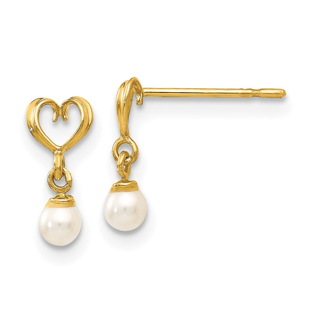 14k Madi K FW Cultured Pearl Heart Dangle Post Earrings (0.27 grams)